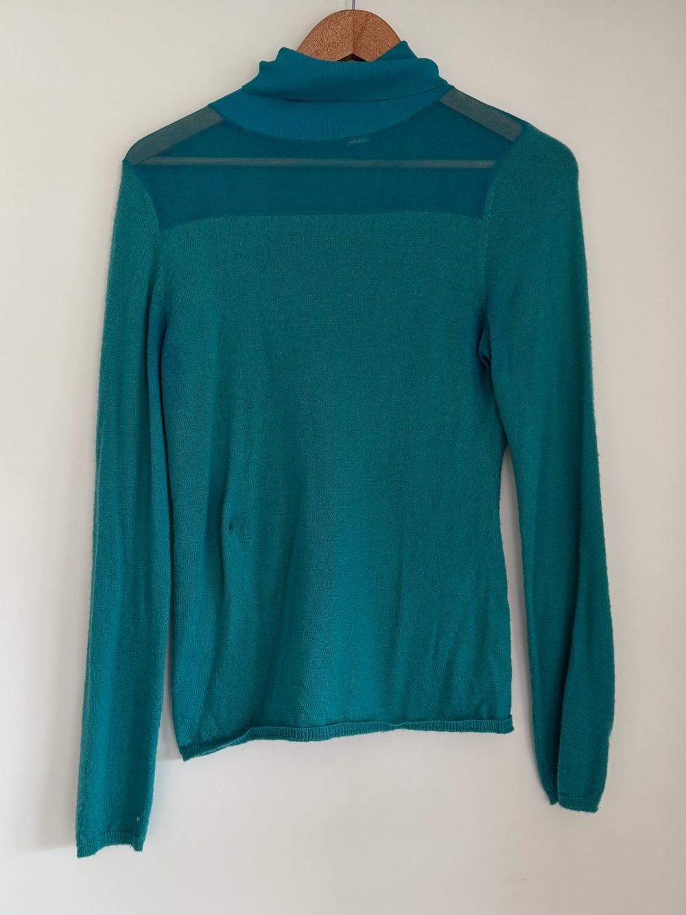 Cult Gaia Teal Mohair Wool Sheer Mesh Turtleneck Sweater Size M